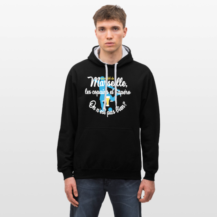 Sweat-shirt à capuche contrasté unisexe - Un match de Marseille