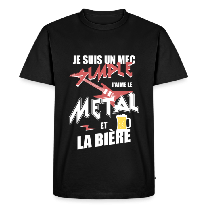 T-shirt premium homme - Un mec simple: Métal et bière - noir - front