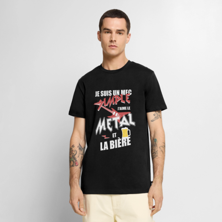 T-shirt premium homme - Un mec simple: Métal et bière - noir - front