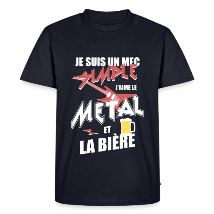 T-shirt premium homme - Un mec simple: Métal et bière - bleu marine - front