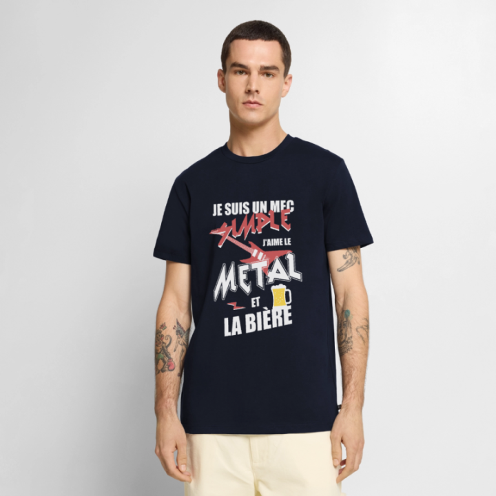 T-shirt premium homme - Un mec simple: Métal et bière - bleu marine - front
