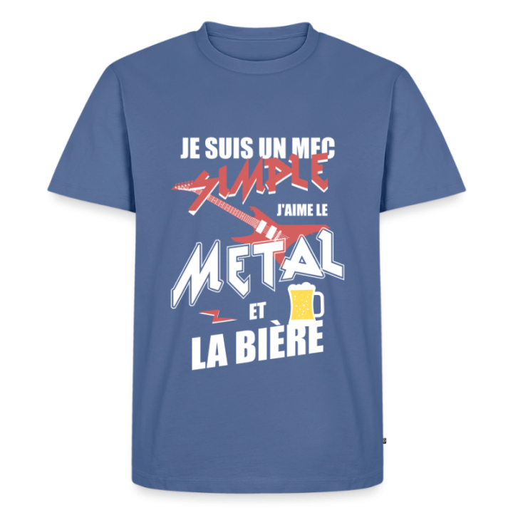 T-shirt premium homme - Un mec simple: Métal et bière - bleu pigeon - front