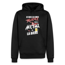 Sweat-shirt à capuche premium homme - Un mec simple: Métal et bière - noir - front