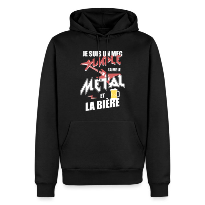 Sweat-shirt à capuche premium homme - Un mec simple: Métal et bière - noir - front