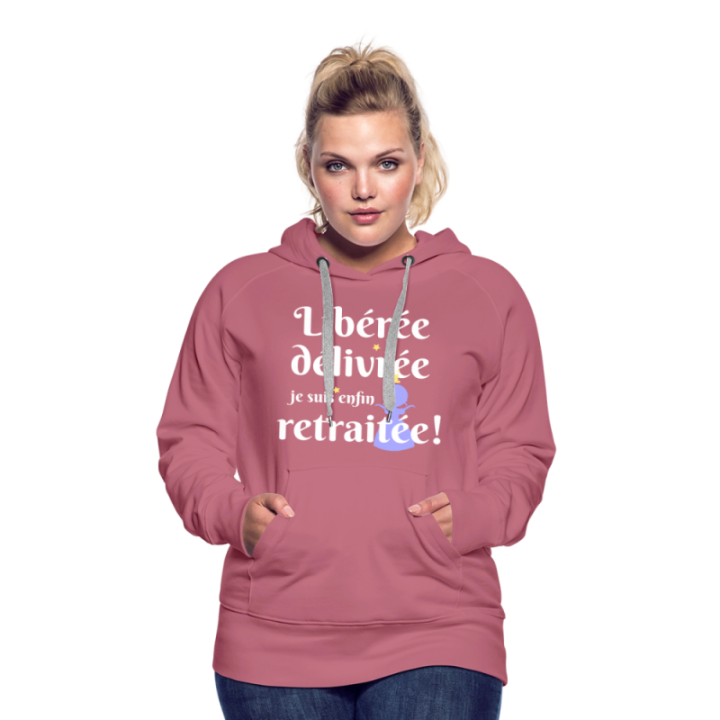 Sweat-shirt à capuche premium femme - Libérée Délivrée Retraitée - mauve - front