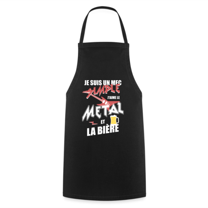 Tablier de cuisine - Un mec simple: Métal et bière - noir - front