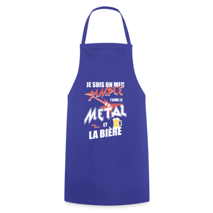 Tablier de cuisine - Un mec simple: Métal et bière - bleu royal - front