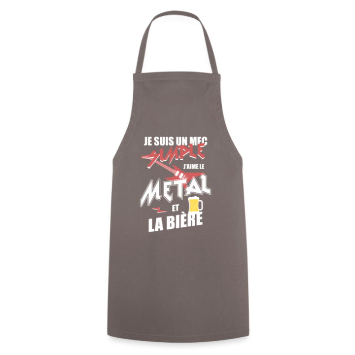 Tablier de cuisine - Un mec simple: Métal et bière - gris - front