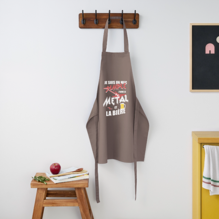 Tablier de cuisine - Un mec simple: Métal et bière - gris - front
