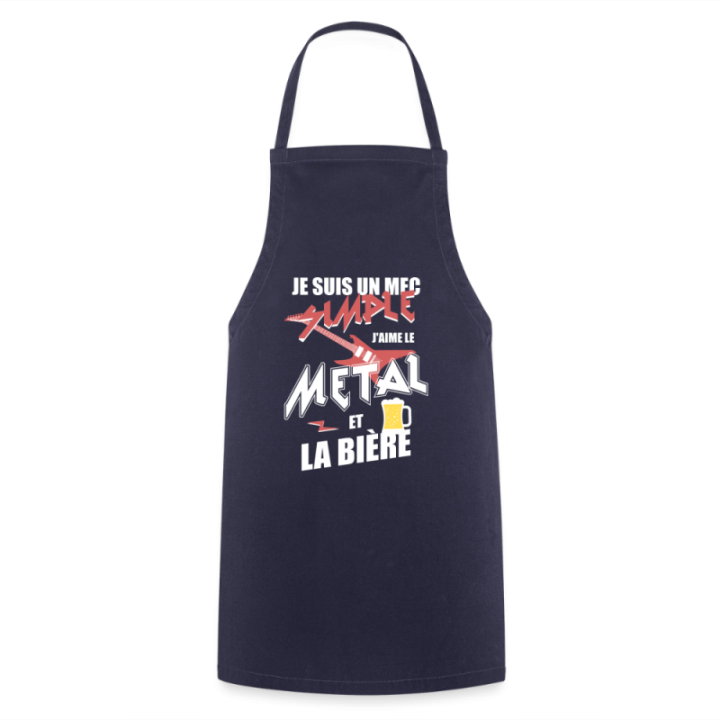 Tablier de cuisine - Un mec simple: Métal et bière - marine - front