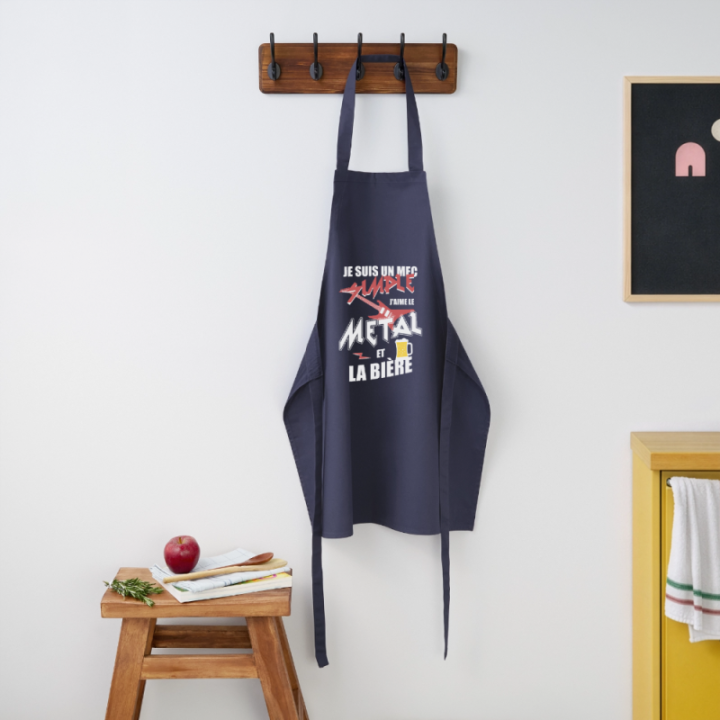 Tablier de cuisine - Un mec simple: Métal et bière - marine - front