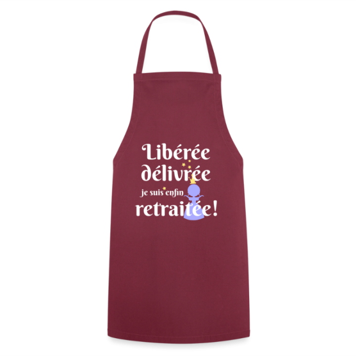 Tablier de cuisine - Libérée Délivrée Retraitée - bordeaux - front