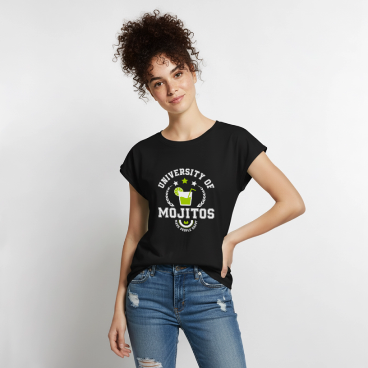 T-shirt à manches retroussées femme - University of mojitos - noir - front