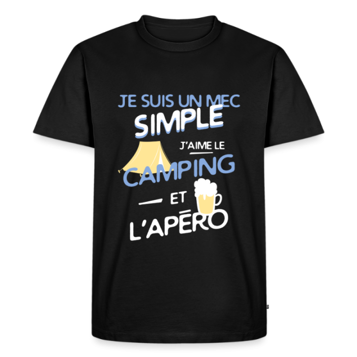 T-shirt premium homme - Un mec simple: Camping et apéro - noir - front