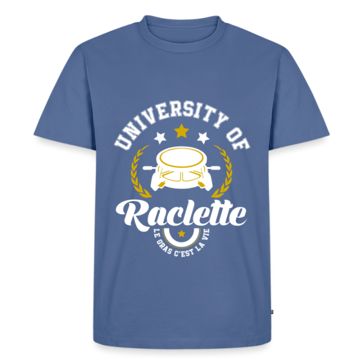 T-shirt premium homme - University of raclette - bleu pigeon - front