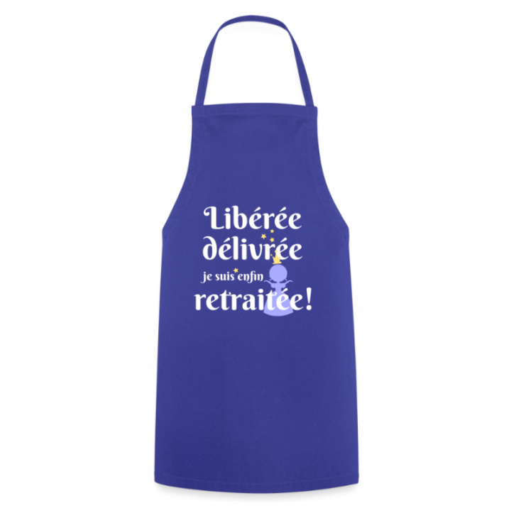 Tablier de cuisine - Libérée Délivrée Retraitée - bleu royal - front
