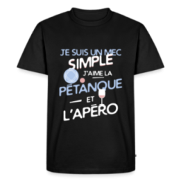 T-shirt premium homme - Un mec simple: Pétanque et apéro - noir - front