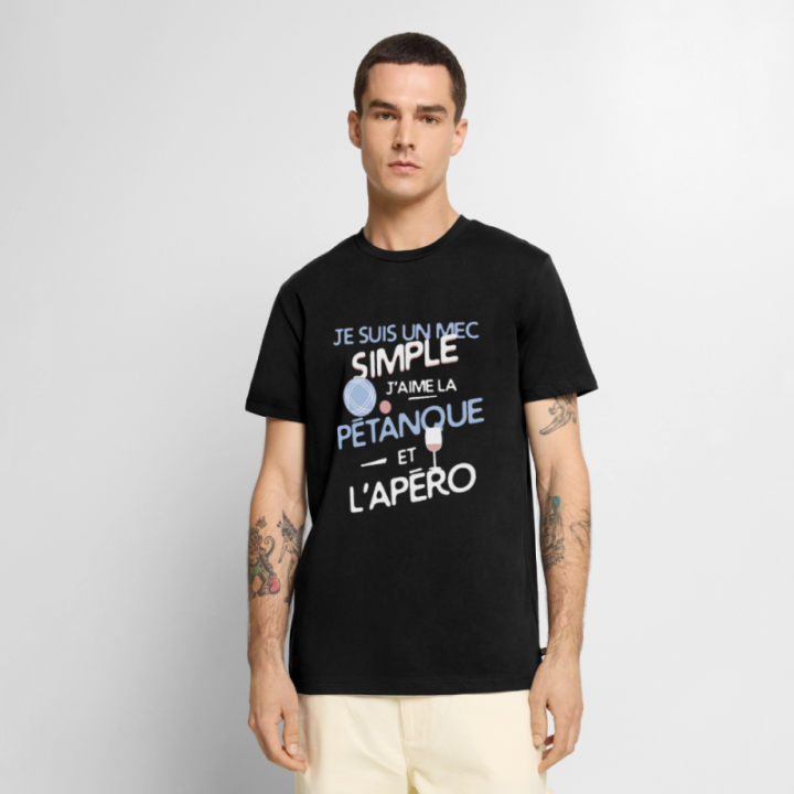 T-shirt premium homme - Un mec simple: Pétanque et apéro - noir - front