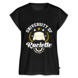 T-shirt à manches retroussées femme - University of raclette - noir - front