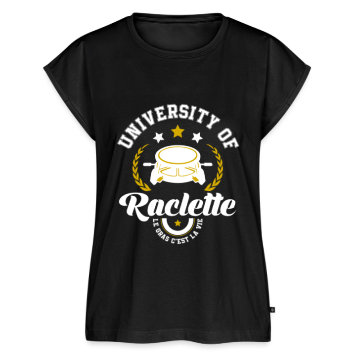 T-shirt à manches retroussées femme - University of raclette - noir - front