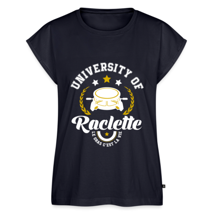 T-shirt à manches retroussées femme - University of raclette - bleu marine - front