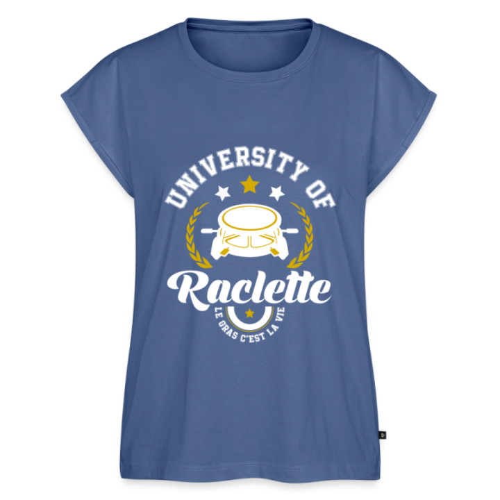 T-shirt à manches retroussées femme - University of raclette - bleu pigeon - front