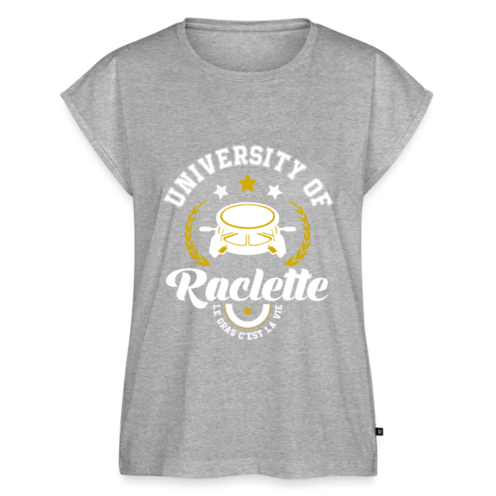 T-shirt à manches retroussées femme - University of raclette - gris chiné - front