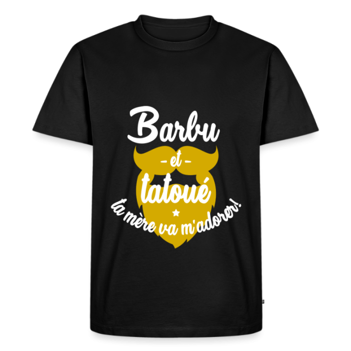 T-shirt premium homme - Barbu et tatoué: Ta mère va m'adorer - noir - front