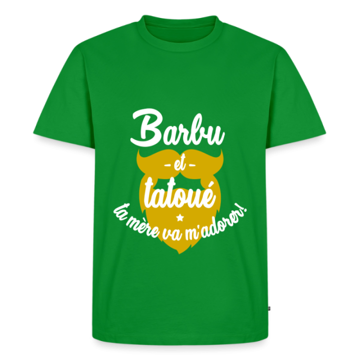T-shirt premium homme - Barbu et tatoué: Ta mère va m'adorer - vert - front