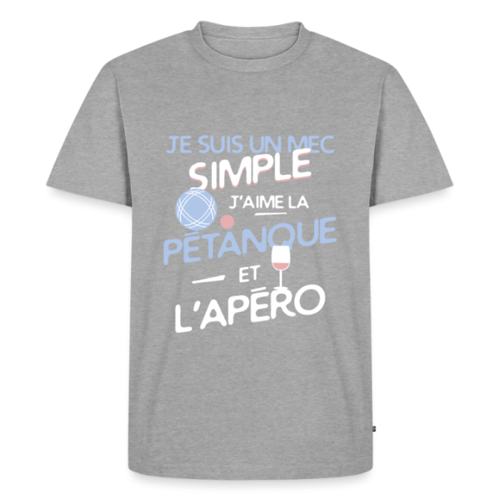 T-shirt premium homme - Un mec simple: Pétanque et apéro - gris chiné - front