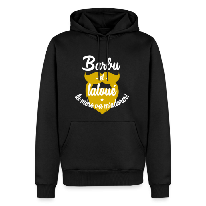 Sweat-shirt à capuche premium homme - Barbu et tatoué: Ta mère va m'adorer - noir - front