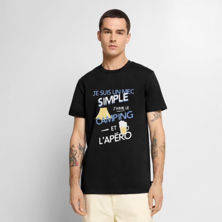 T-shirt premium homme - Un mec simple: Camping et apéro - noir - front