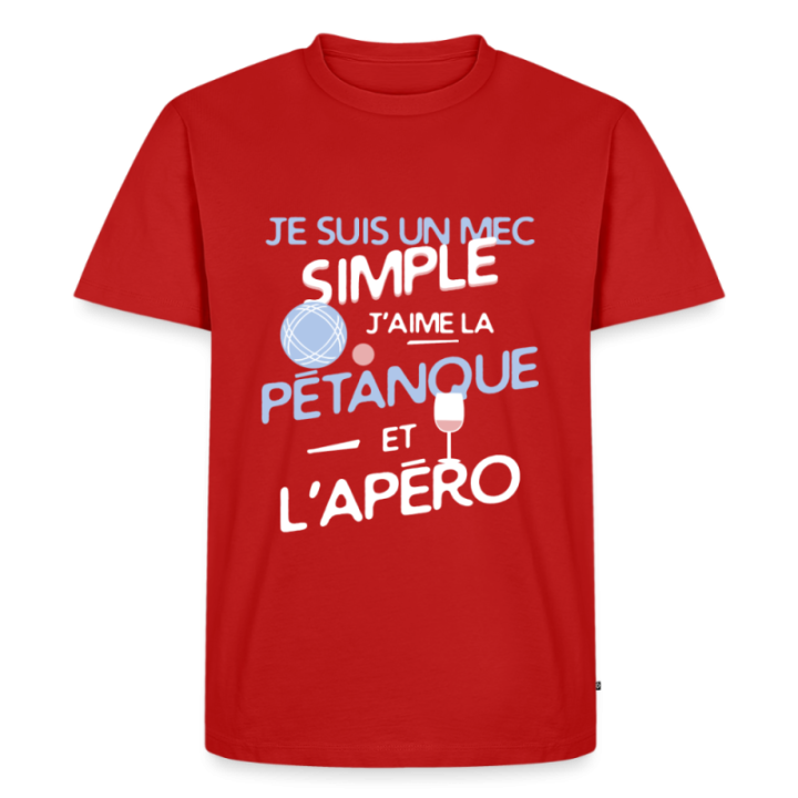 T-shirt premium homme - Un mec simple: Pétanque et apéro - rouge - front