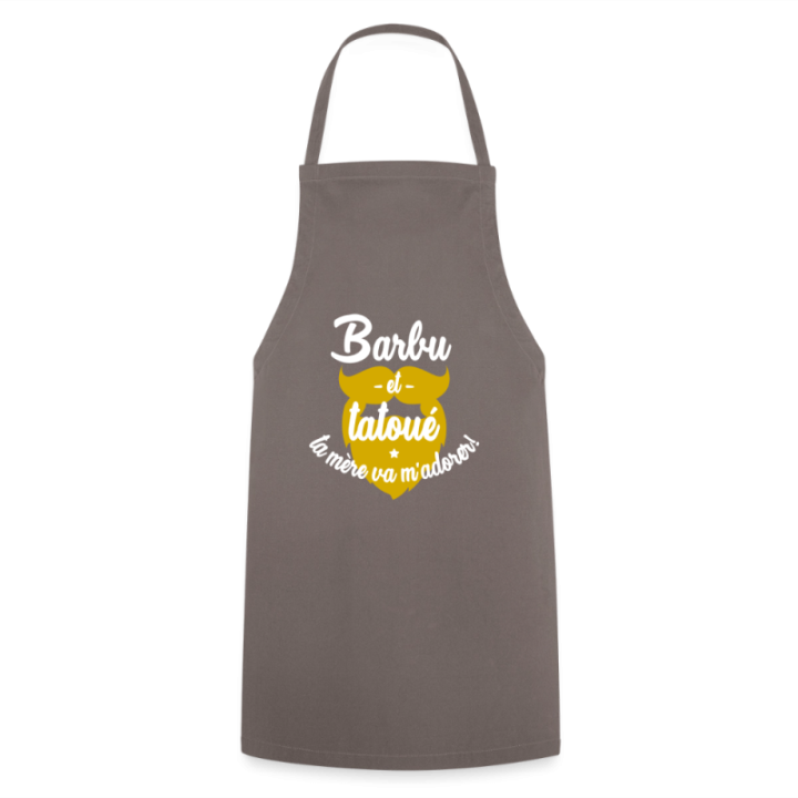 Tablier de cuisine - Barbu et tatoué: Ta mère va m'adorer - gris - front