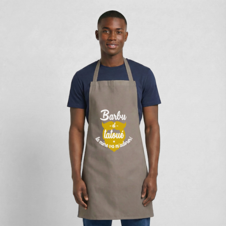 Tablier de cuisine - Barbu et tatoué: Ta mère va m'adorer - gris - front