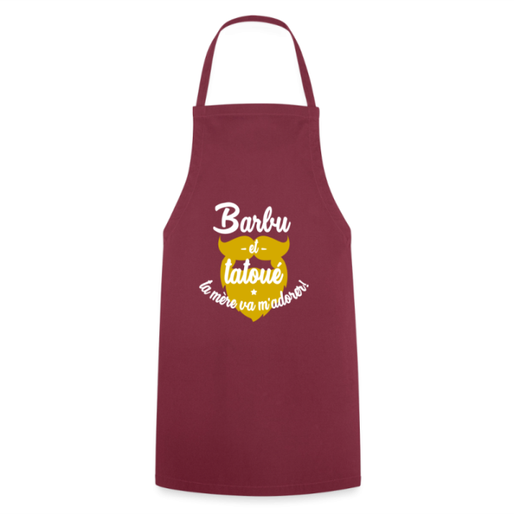 Tablier de cuisine - Barbu et tatoué: Ta mère va m'adorer - bordeaux - front
