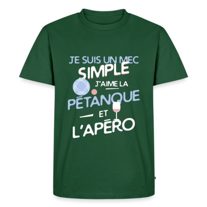 T-shirt premium homme - Un mec simple: Pétanque et apéro - vert bouteille - front