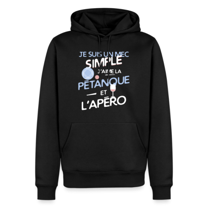 Sweat-shirt à capuche premium homme - Un mec simple: Pétanque et apéro - noir - front