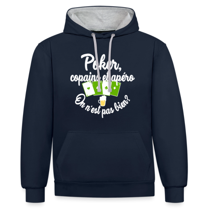 Sweat-shirt à capuche contrasté unisexe - Poker