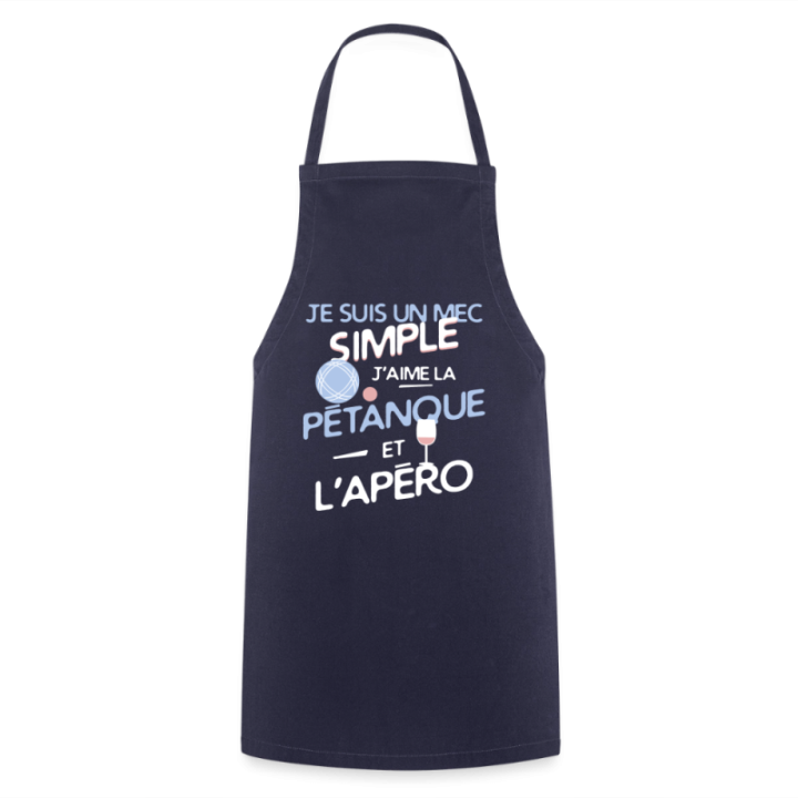 Tablier de cuisine - Un mec simple: Pétanque et apéro - marine - front