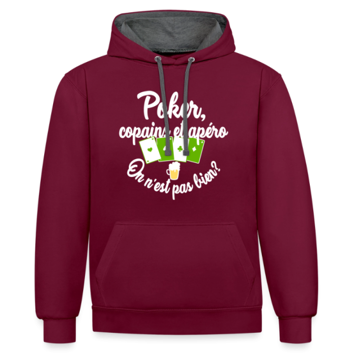 Sweat-shirt à capuche contrasté unisexe - Poker