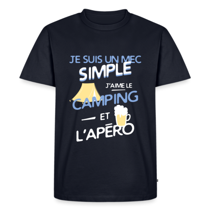 T-shirt premium homme - Un mec simple: Camping et apéro - bleu marine - front