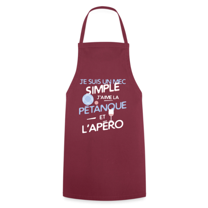 Tablier de cuisine - Un mec simple: Pétanque et apéro - bordeaux - front