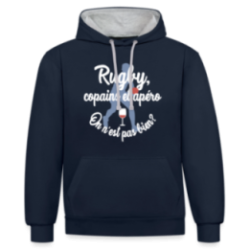 Sweat-shirt à capuche contrasté unisexe - Rugby, copains et apéro