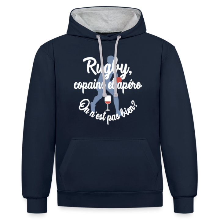 Sweat-shirt à capuche contrasté unisexe - Rugby