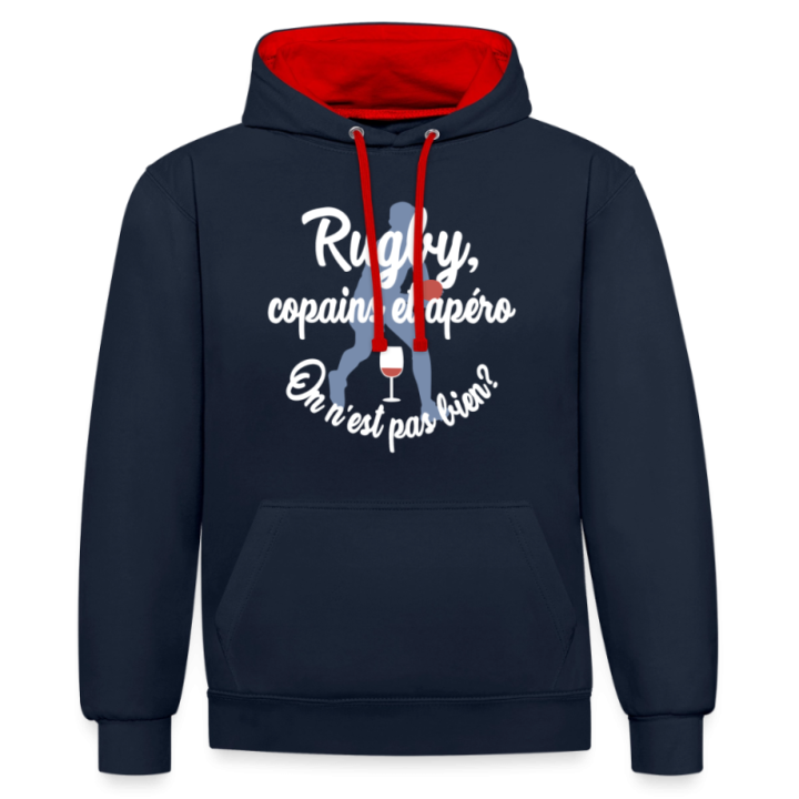 Sweat-shirt à capuche contrasté unisexe - Rugby