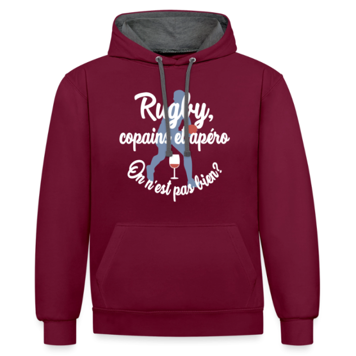 Sweat-shirt à capuche contrasté unisexe - Rugby