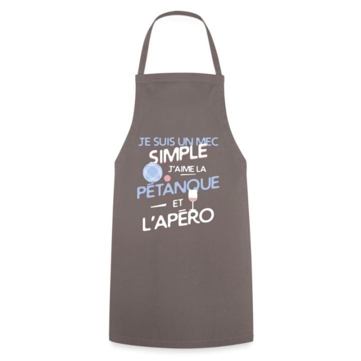Tablier de cuisine - Un mec simple: Pétanque et apéro - gris - front