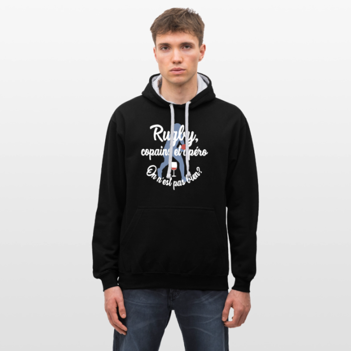 Sweat-shirt à capuche contrasté unisexe - Rugby