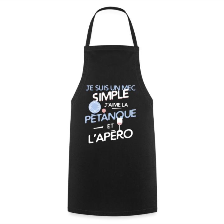 Tablier de cuisine - Un mec simple: Pétanque et apéro - noir - front